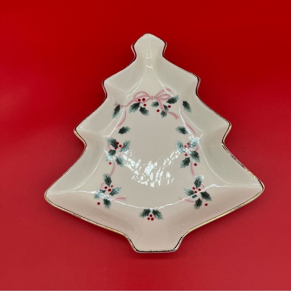 Mikasa Ribbon Holly Christmas Tree Candy Dish - Picture 4 of 5